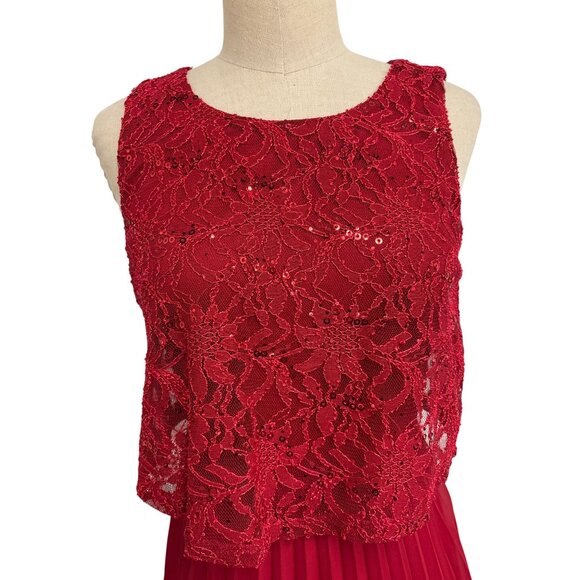 Speechless Red Lace and Pleated Skirt Midi Dress Size M Sleeveless Sequin - Picture 4 of 11